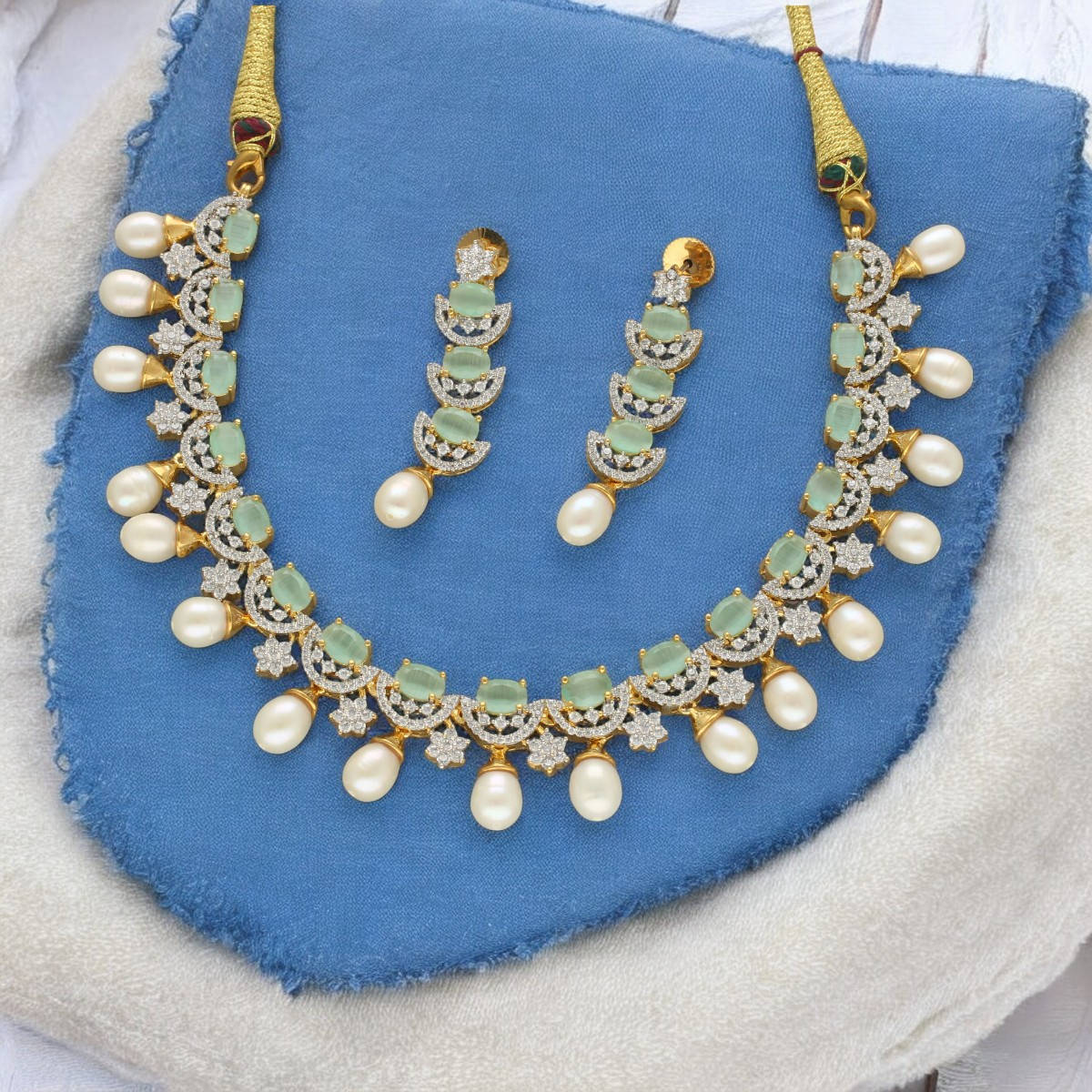 Sri Jagdamba Pearls Aurora Adornments Pearl Necklace with Pair Of Earrings