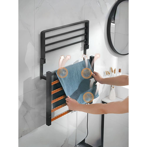 Plantex Aluminium Shock-Proof Heating Towel Stand with Foldable Towel Rack  (Rich-Black)