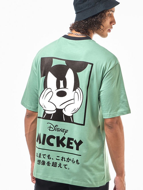 Bewakoof Official Disney Men's Granite Green Mickey Mouse Graphic Printed  Oversized T-Shirt