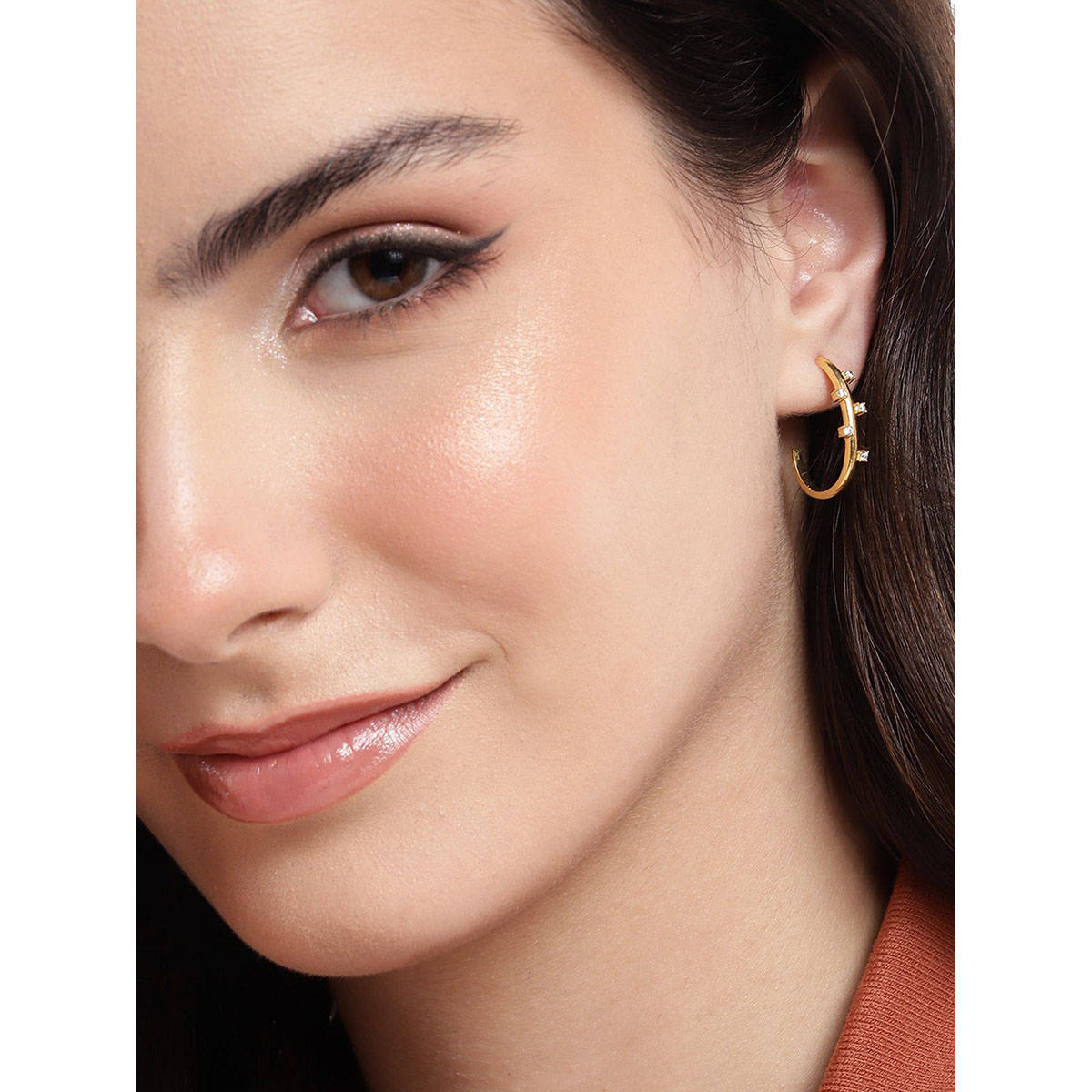 Buy Carlton London 18Kt Gold Plated with Cz Half Hoop Earring Online