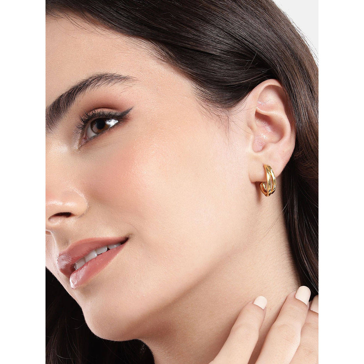 Carlton London 18Kt Gold Plated with Cz Half Hoop Earring