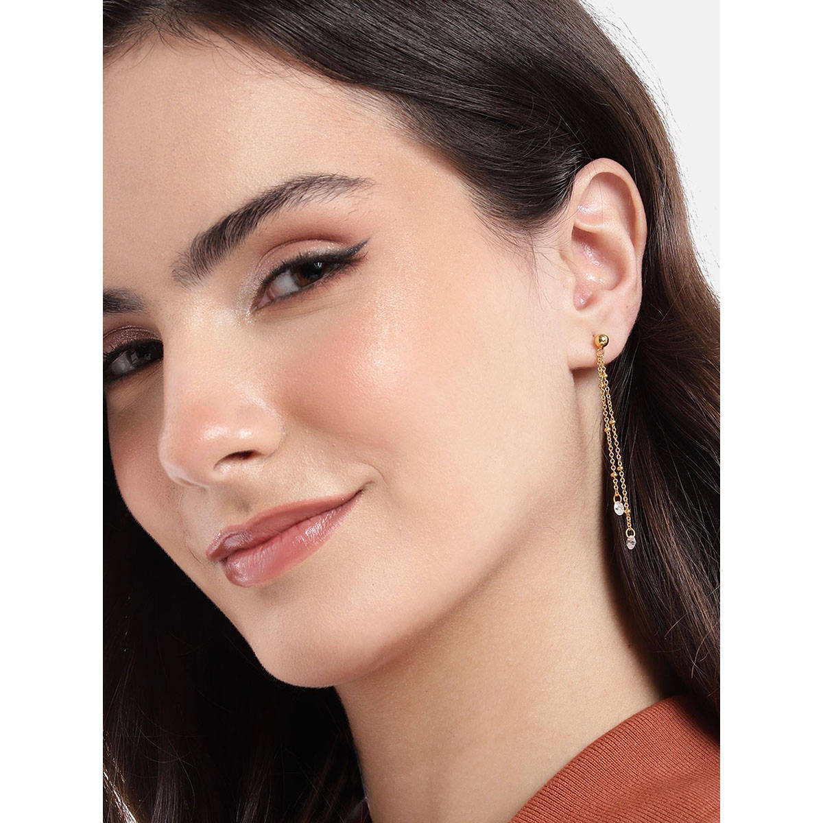 Carlton London 18Kt Gold Plated Dangling Chain with Cz Drop Earring
