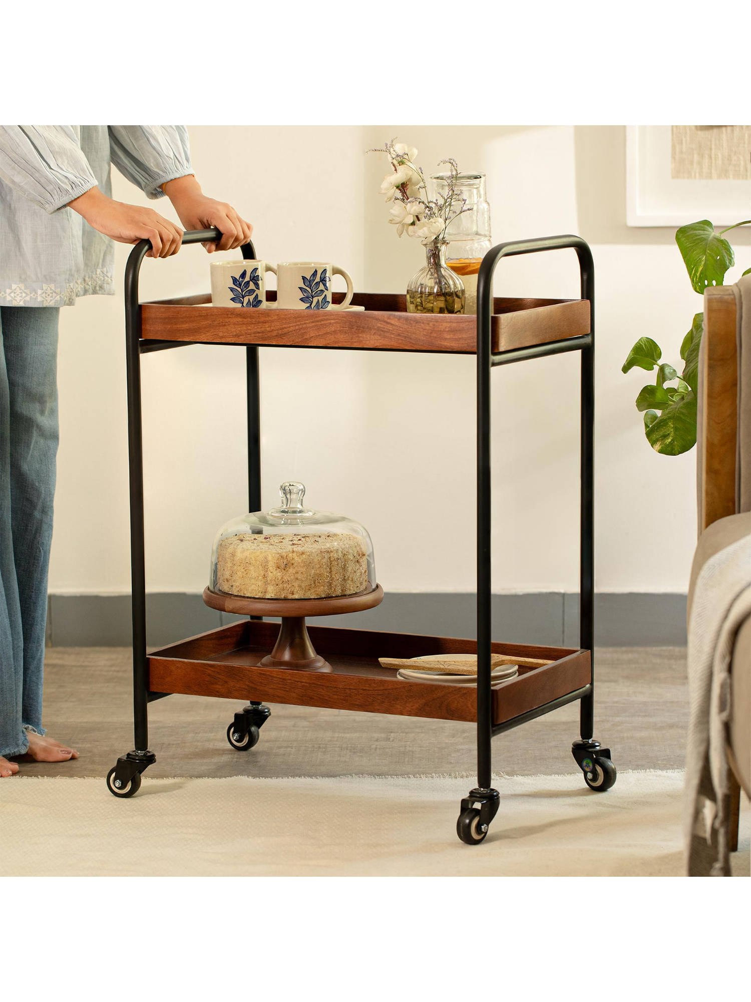 Ellementry Brown Wooden & Metal Serving Trolley