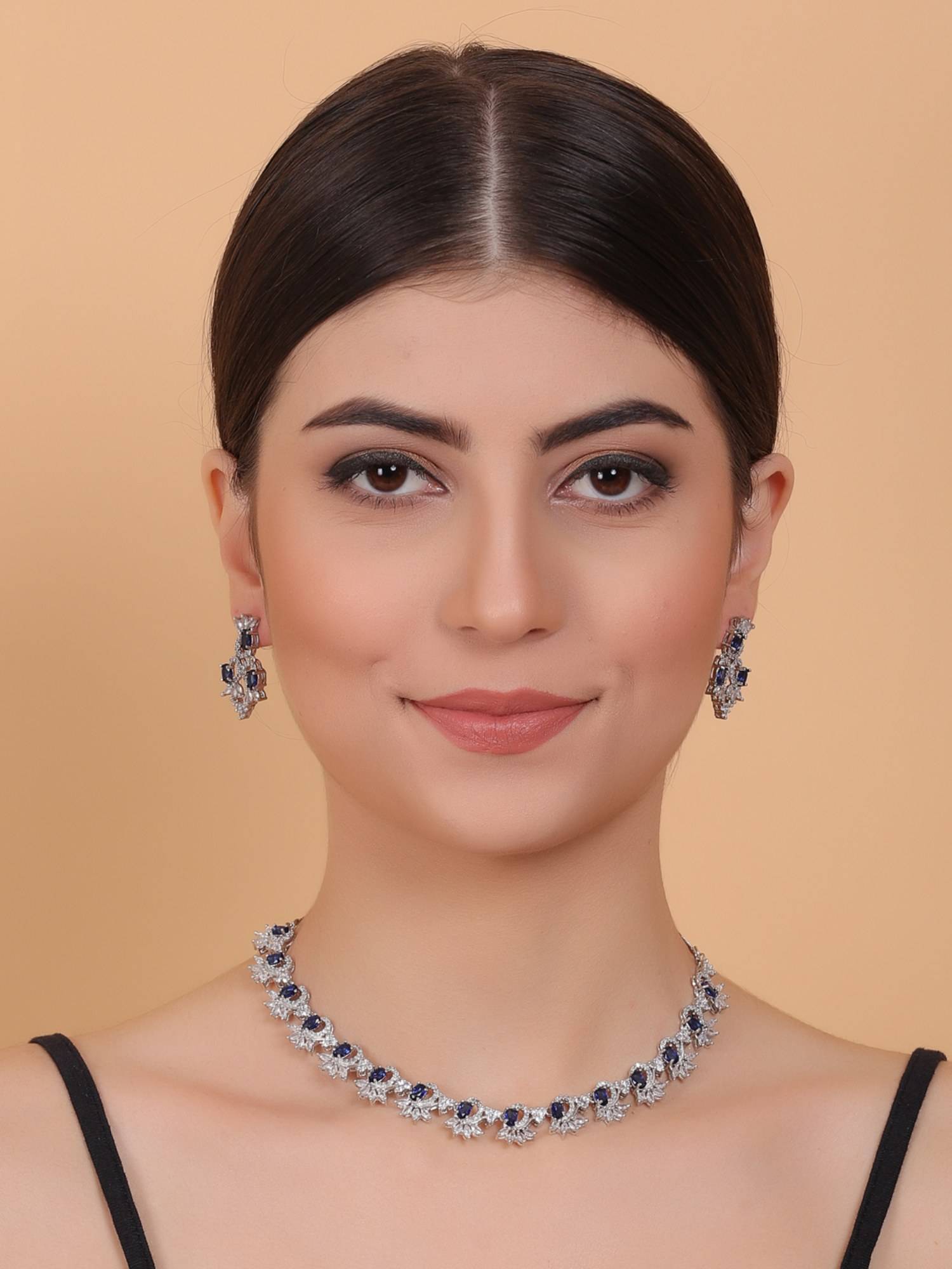 STILEADDA Elegant Blue American Diamond Sleek Necklace Set