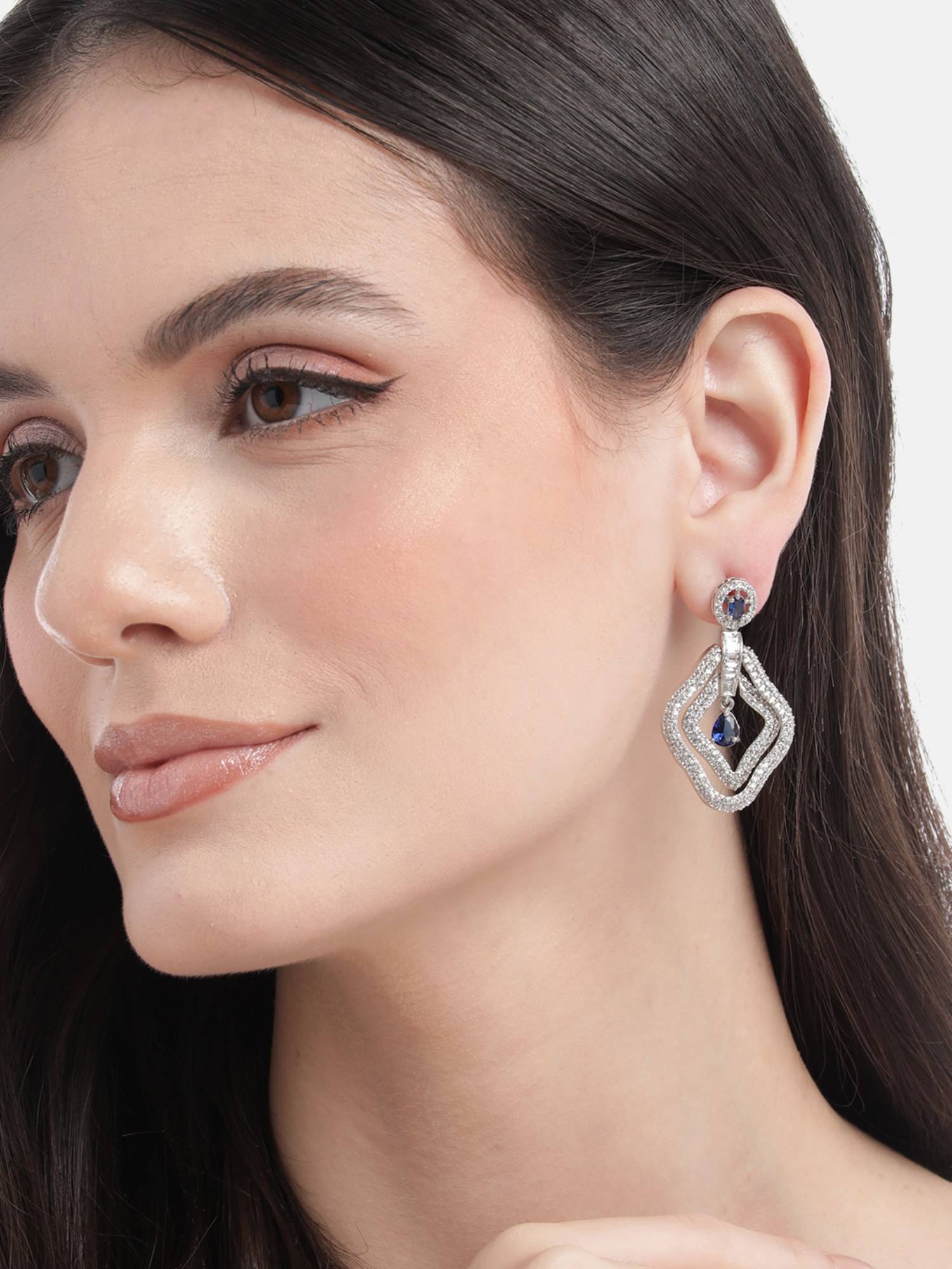 STILEADDA Designer Blue Ad Leaf Drop Earrings