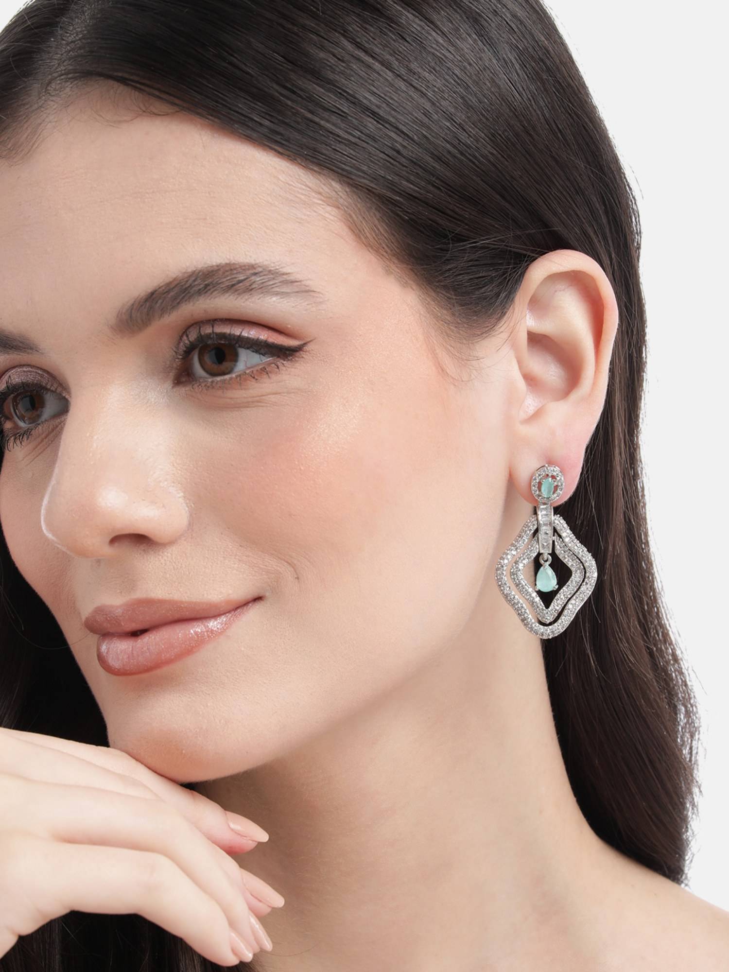 STILEADDA Designer Mint Green Ad Leaf Drop Earrings