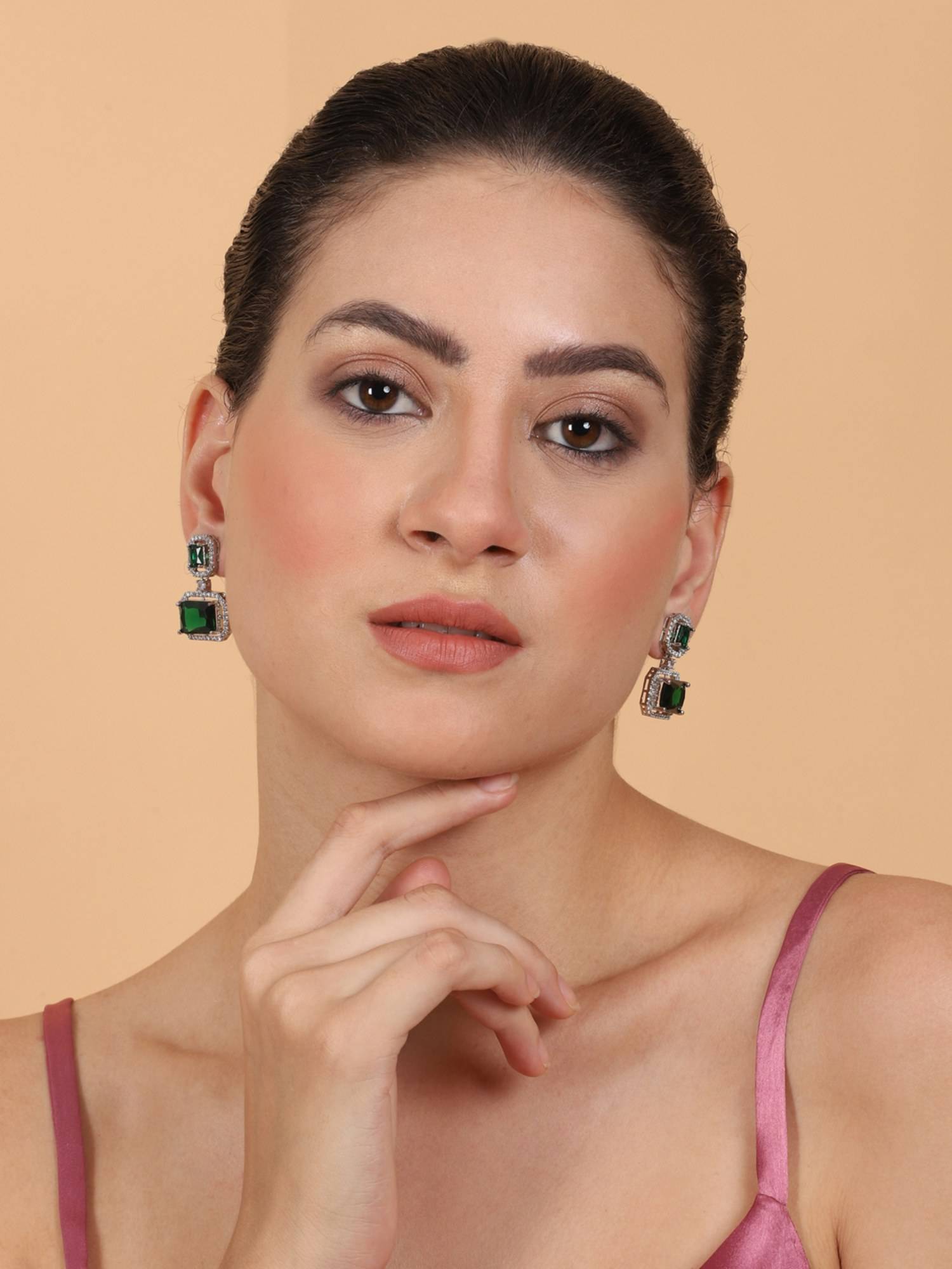 STILEADDA Exquisite Look Dark Green Cz Ad Drop Earrings