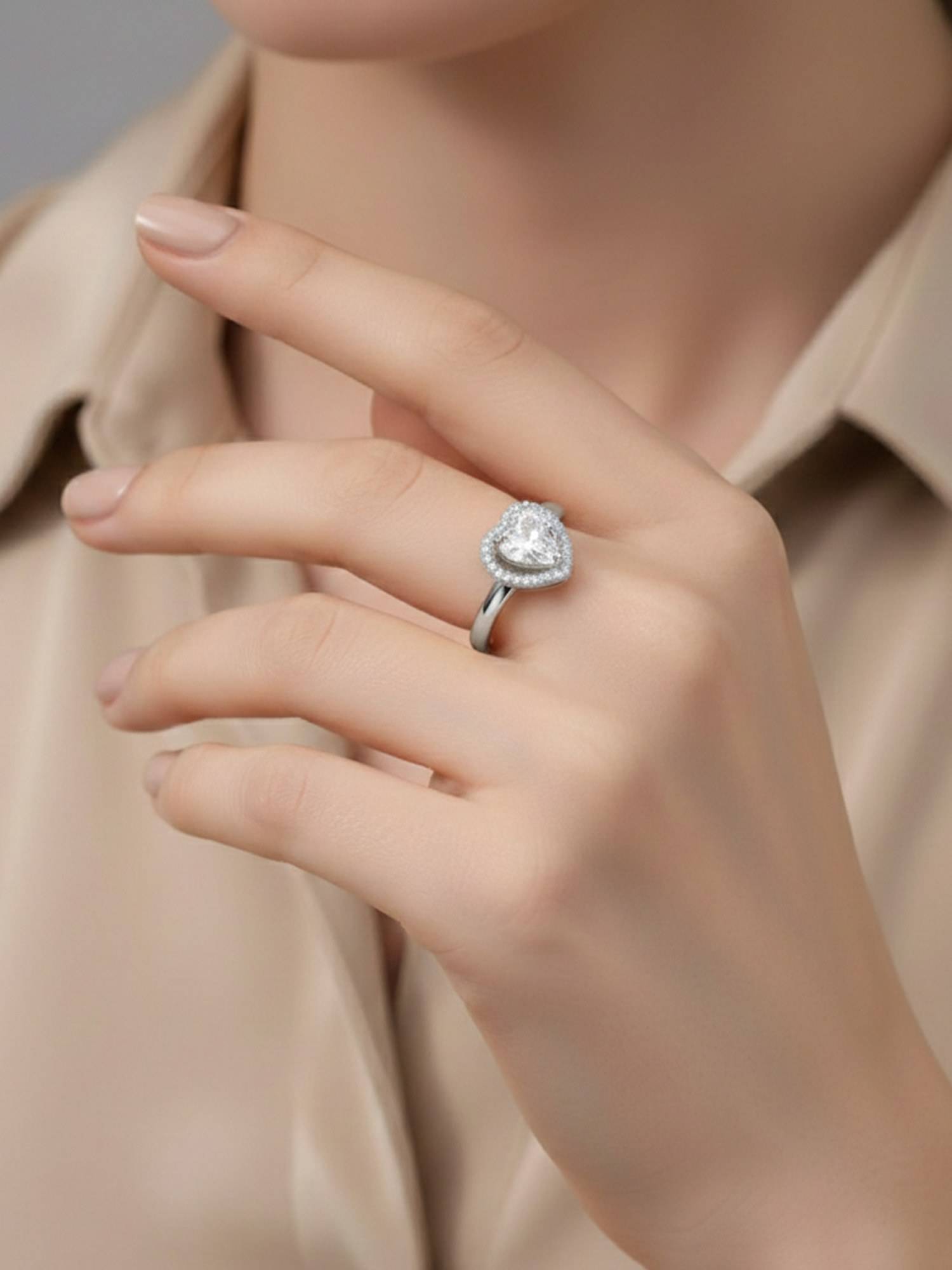 Designs & You Silver-Plated Heart Themed Adjustable Ring