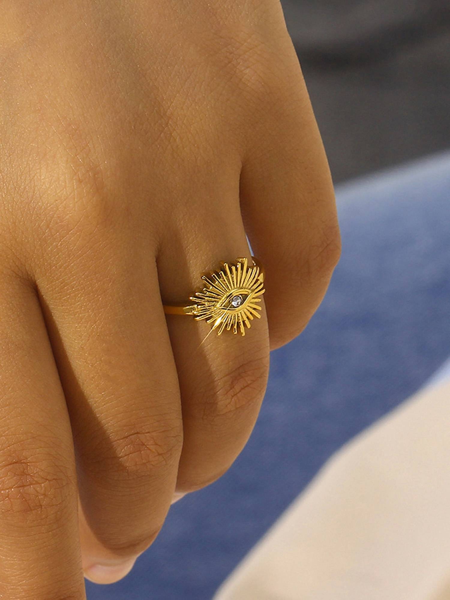 Designs & You Gold Plated Evil Eye Themed Adjustable Ring