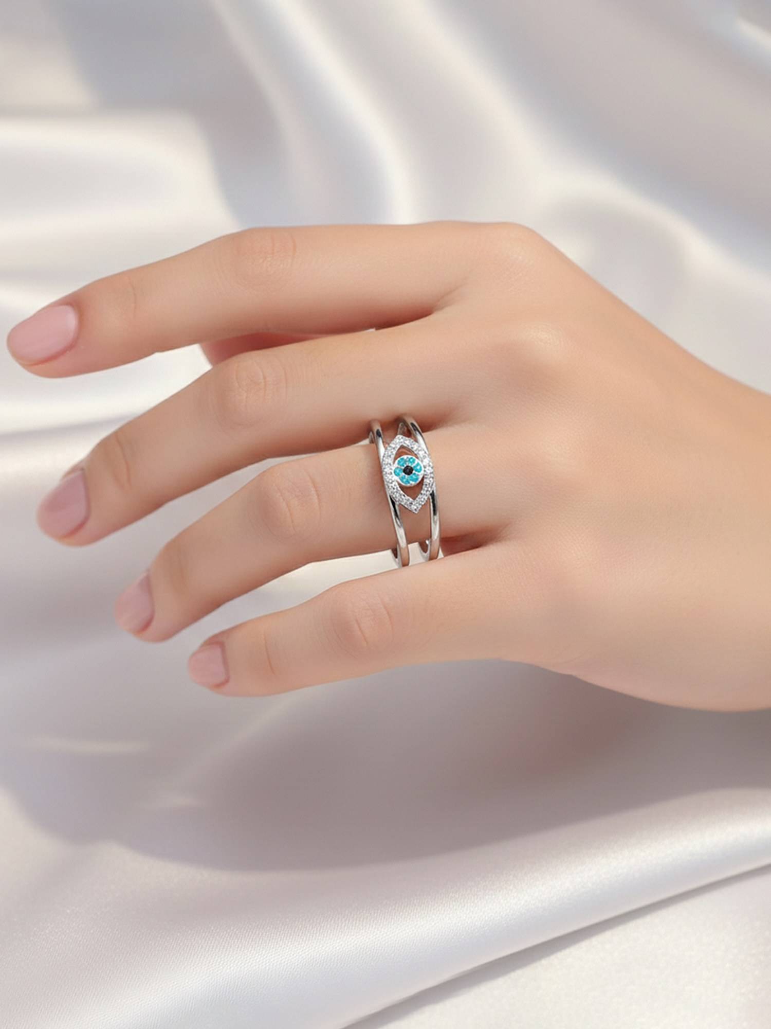 Designs & You Silver Plated Evil Eye Themed Adjustable Ring