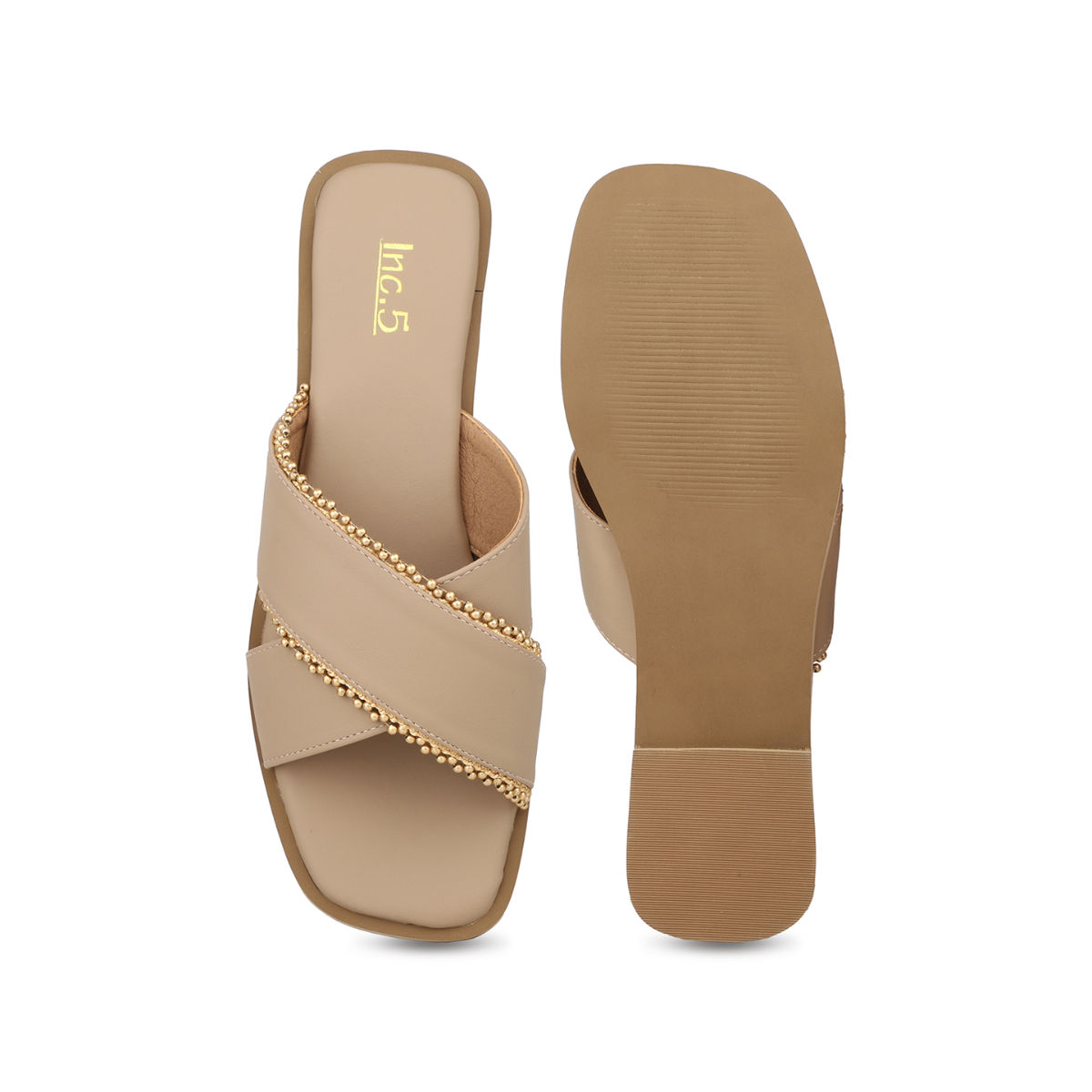 Buy Inc.5 Women Beige Daily Embellished Open Toe Flats Online