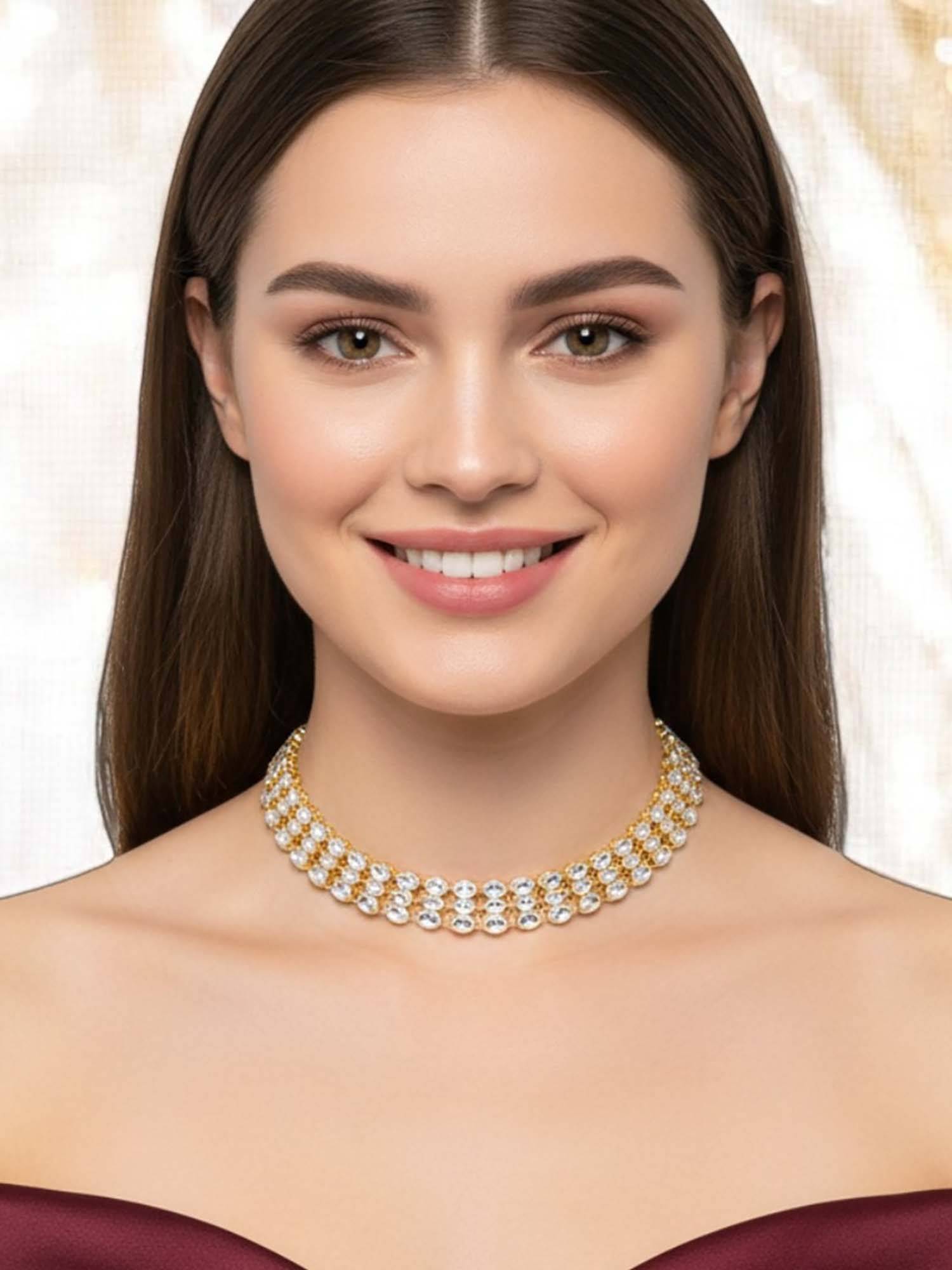 OOMPH Womens Indo-Western Gold Kundan Choker Necklace