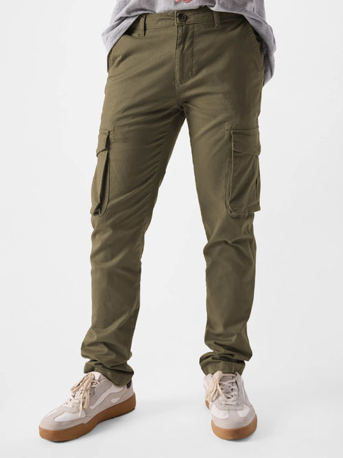 The Souled Store Men Original Solid Light Olive Cargo Pants
