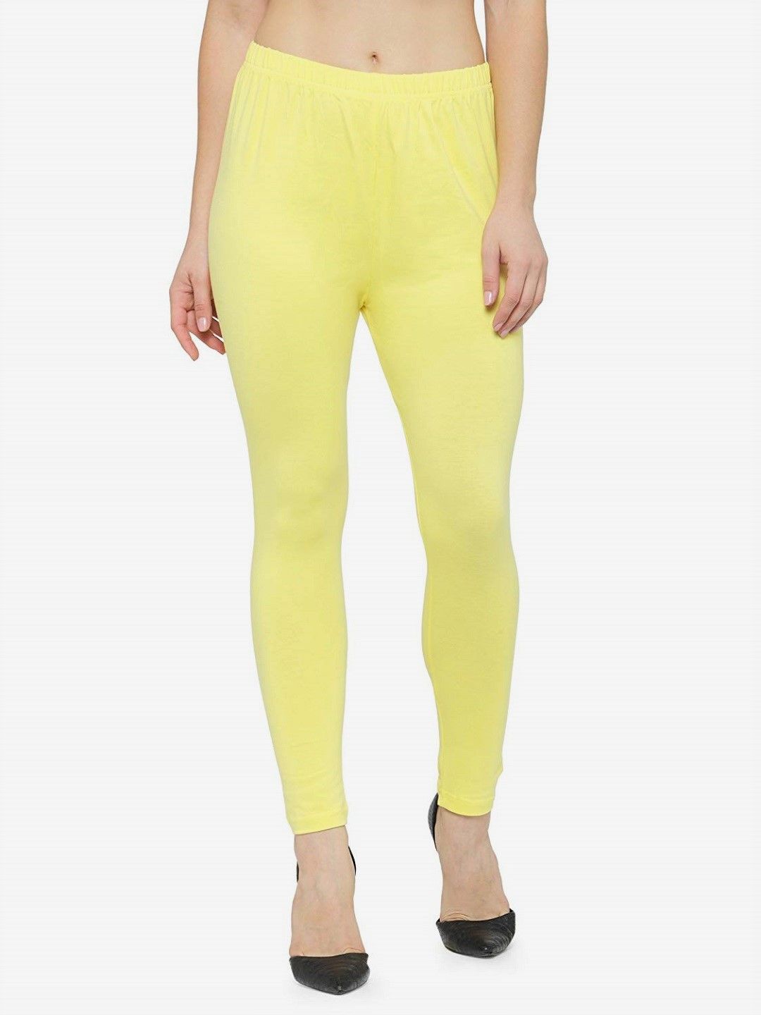 N-Gal 4 Way Luxury Cotton Lycra Women's Ankle Length Leggings, Lemon Yellow  (S)