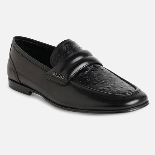 Buy Aldo Platinum Leather Black Textured Loafers Online display picture 1