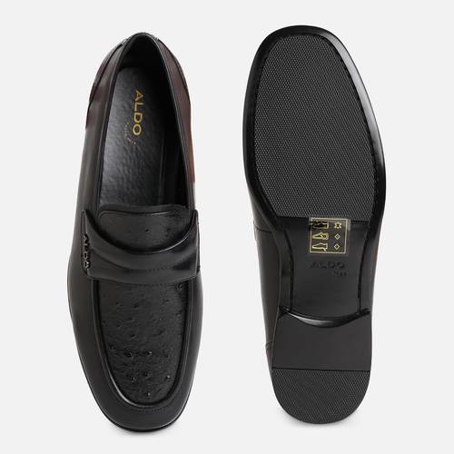 Buy Aldo Platinum Leather Black Textured Loafers Online display picture 3