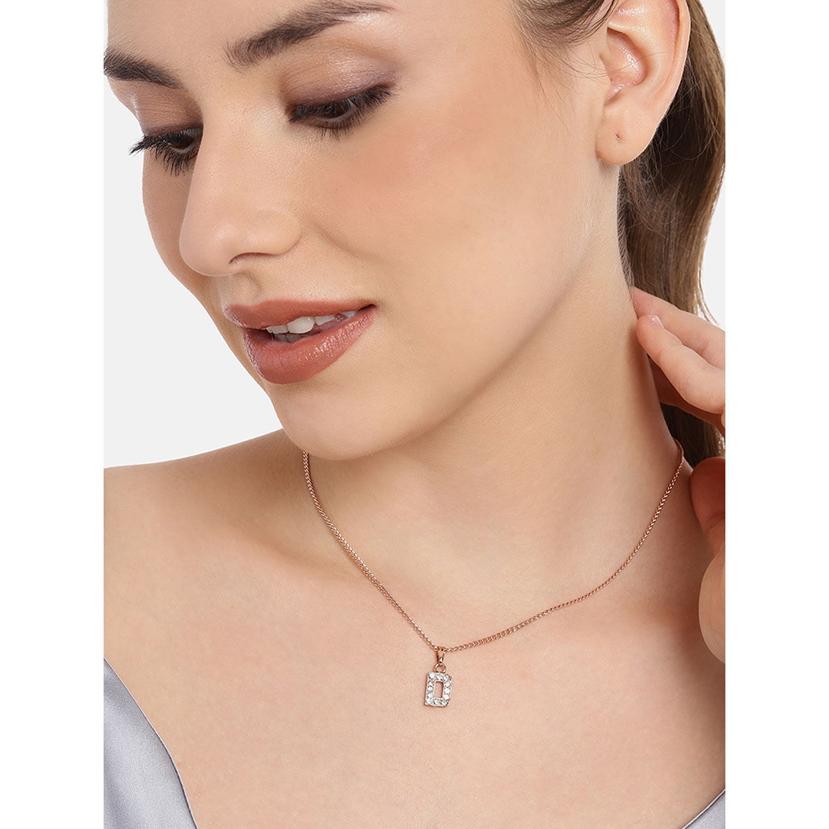Buy Estele Rose Gold Plated Small & Trendy D Letter Crystal