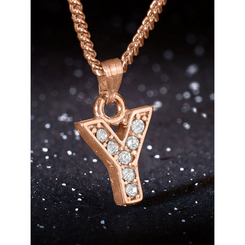 Estele Rose Gold Plated Small Trendy Y Letter Crystal Pendant with Chain  for Women
