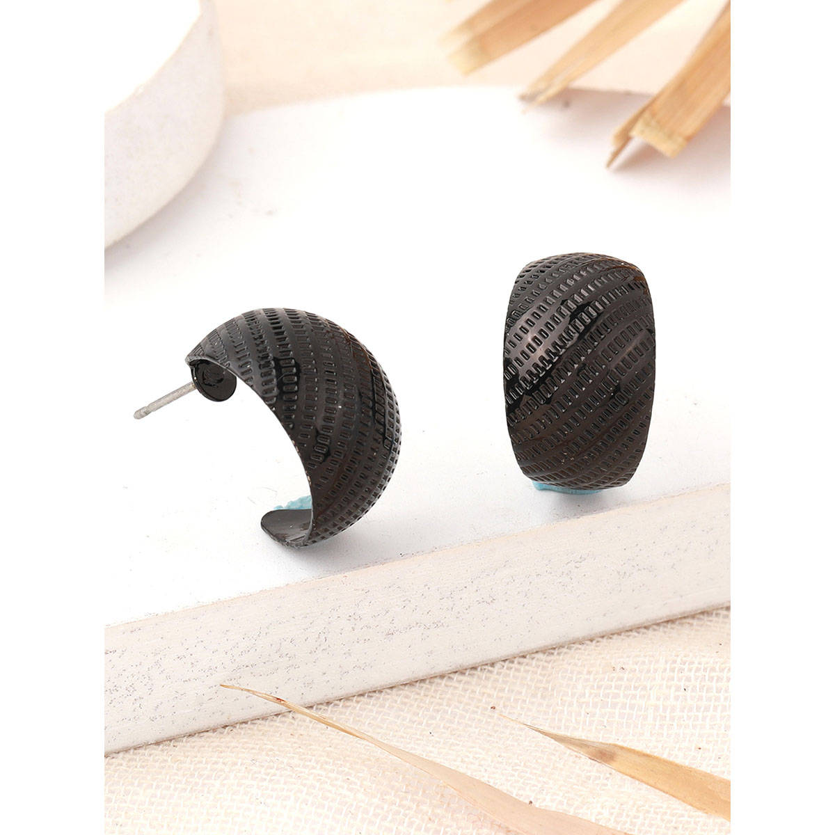 Estele Gothic Black Alluring Half Hoop Earrings for Women