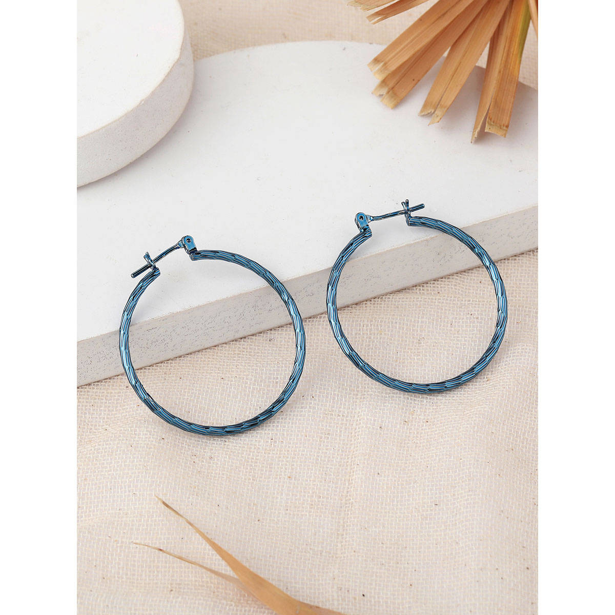 Estele Cobalt Blue Circular Charming Hoop Earrings for Women