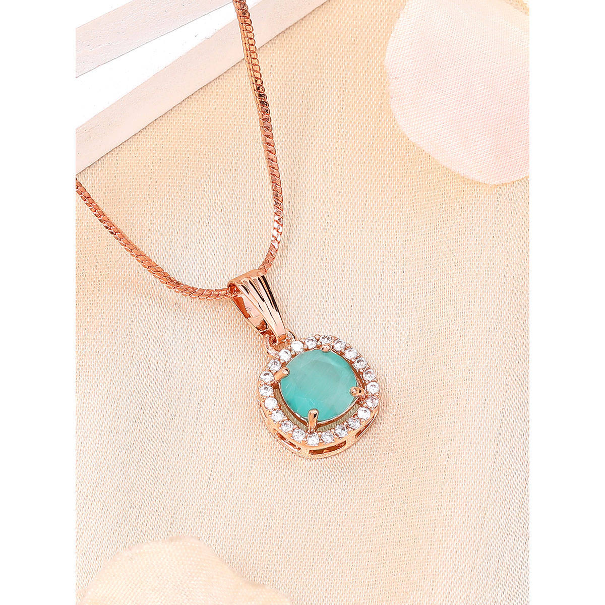Estele Rose Gold Plated Cz Mint Green Crystal Adorned Gehenna Necklace
