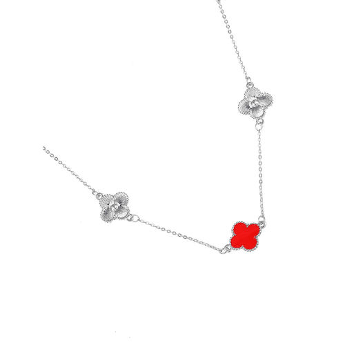Buy Estele Rhodium Plated Four Leaf Clover Design Red Enamel Long