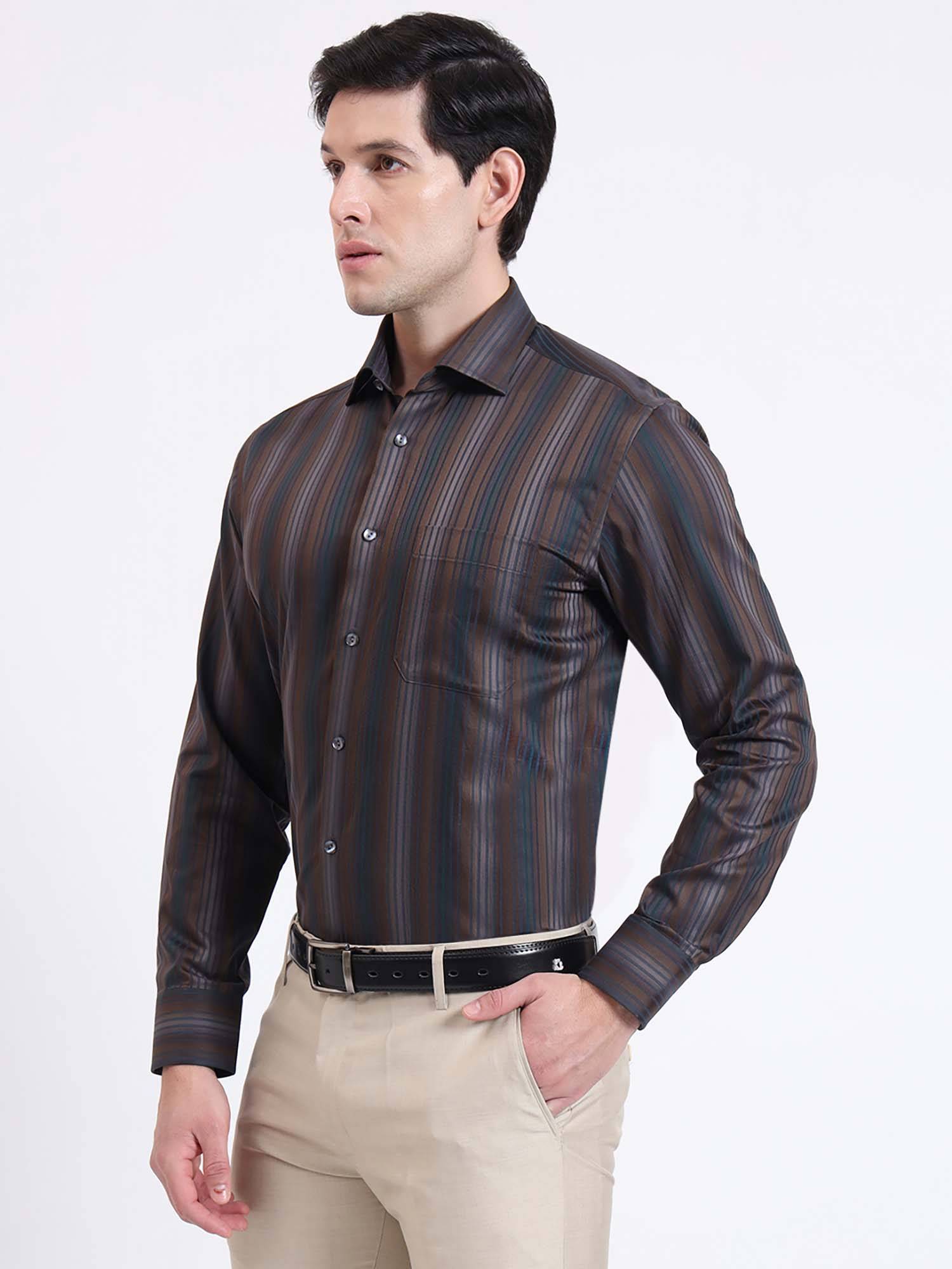 Buy JadeBlue Men Multi-Color Stripes Formal Shirt Online