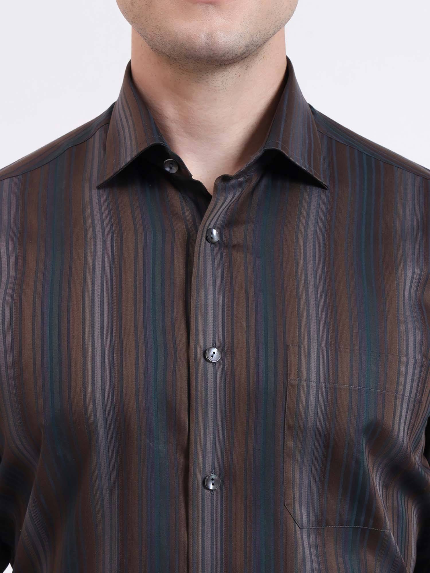 Buy JadeBlue Men Multi-Color Stripes Formal Shirt Online