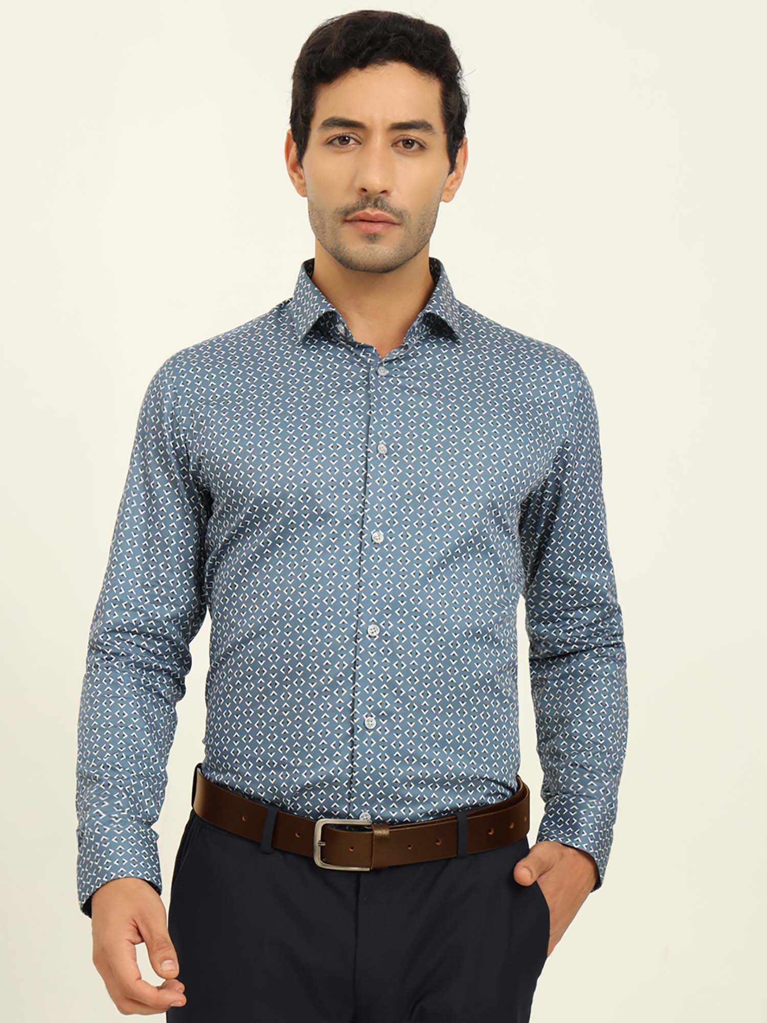 Buy Metal Men Blue Printed Formal Shirt Online