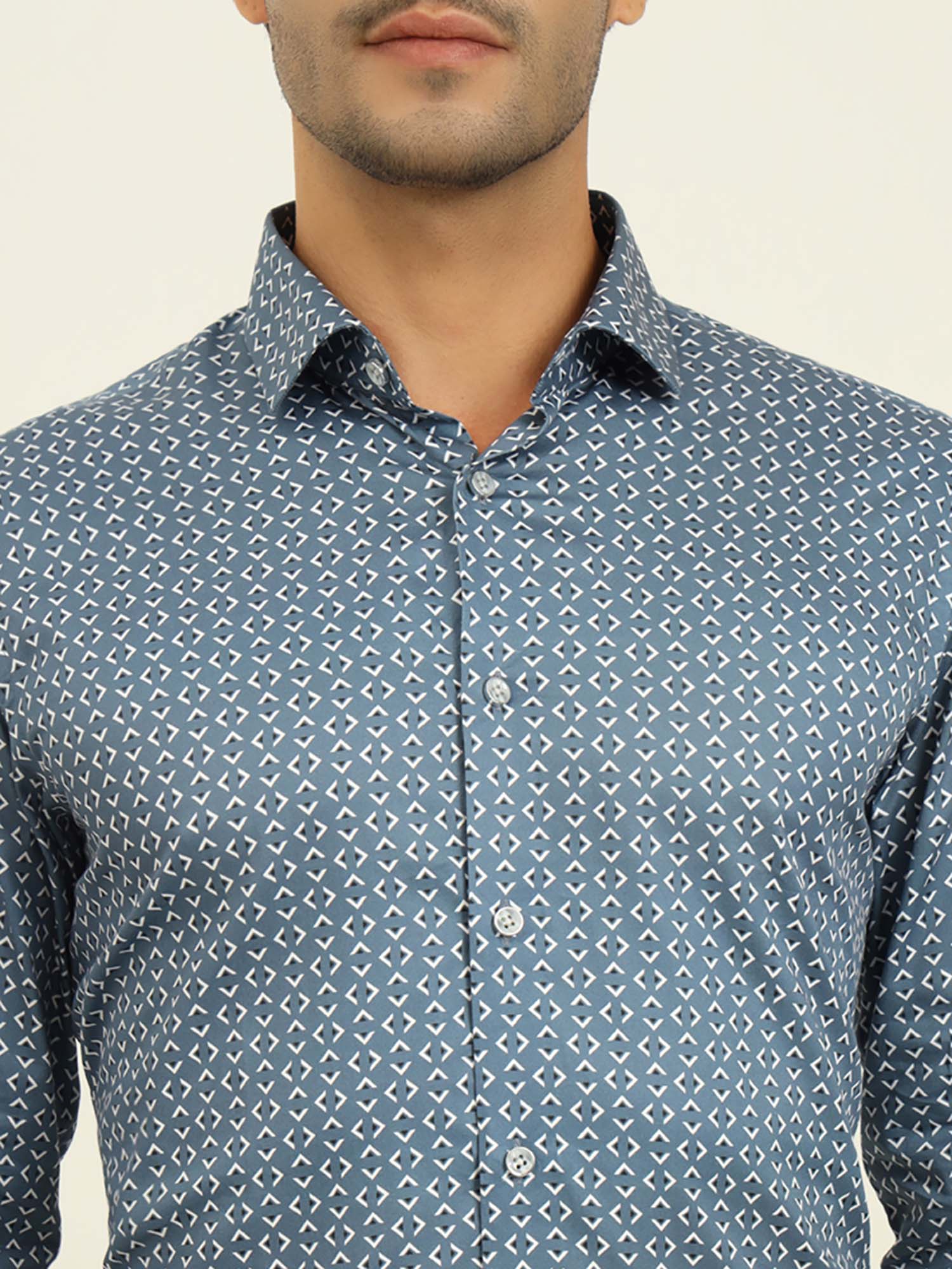 Buy Metal Men Blue Printed Formal Shirt Online