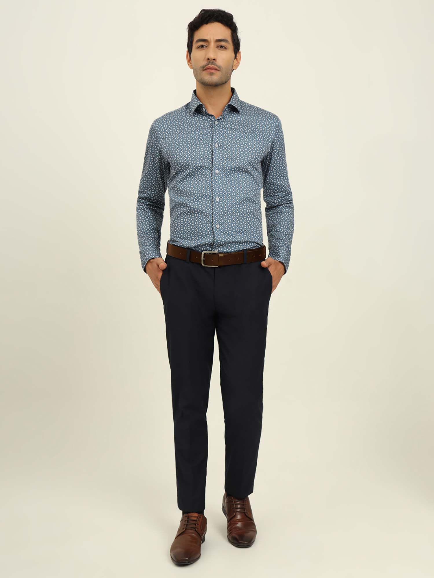 Buy Metal Men Blue Printed Formal Shirt Online