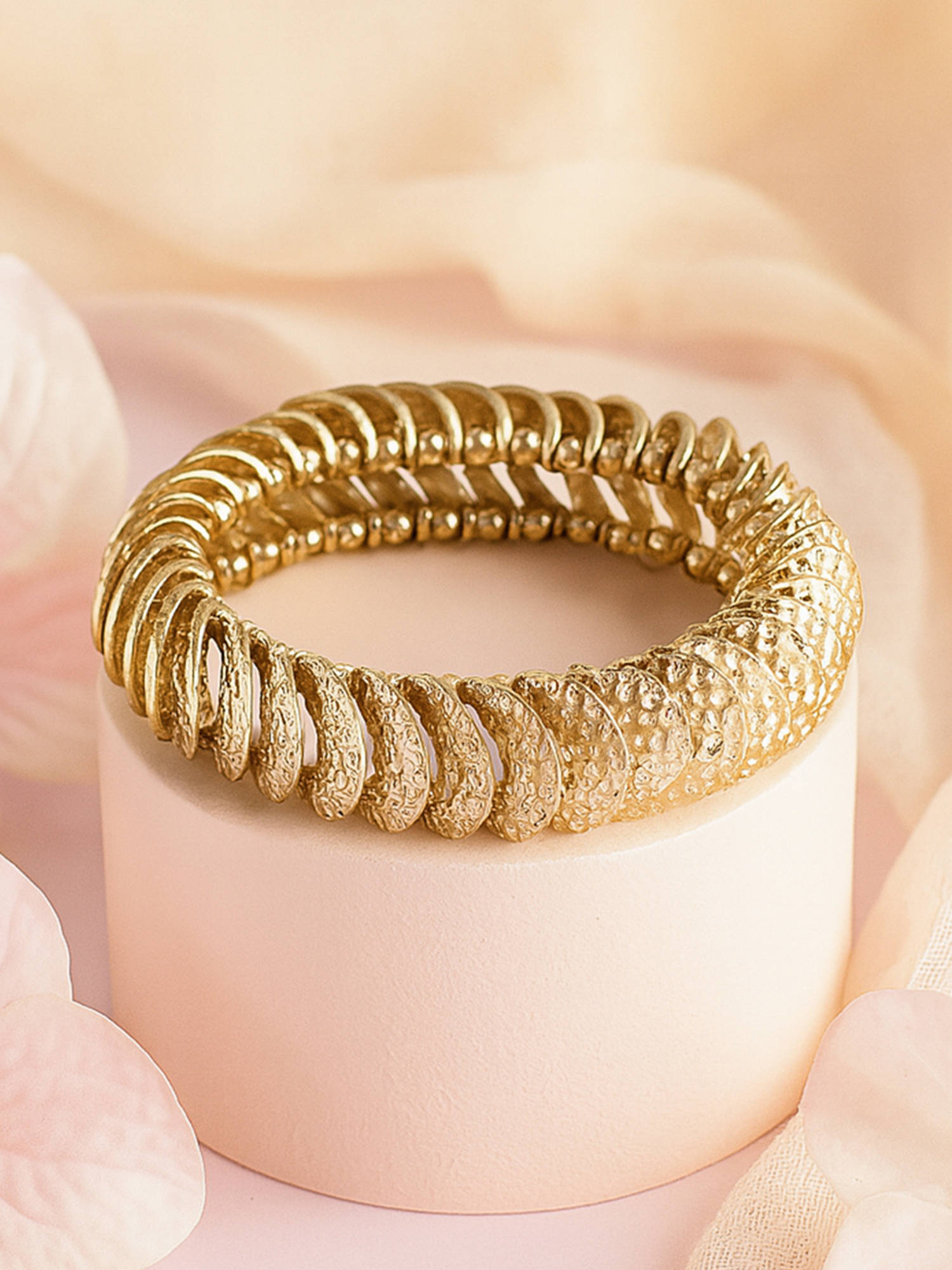 Estele Gold Plated Elegant and Stylish Flexible Beaten Gold Bracelet for Girls and Women