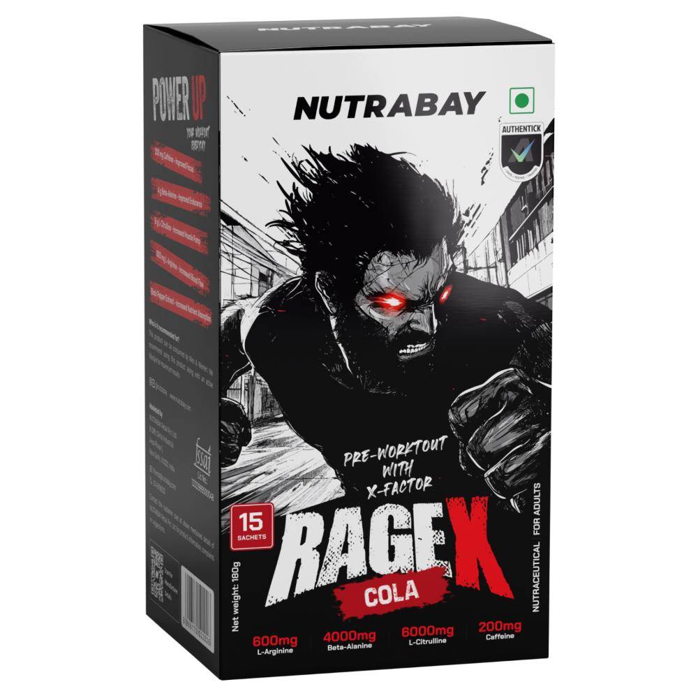 Nutrabay Ragex Pre Workout Supplement Powder - Cola Flavour (15 Sachets)