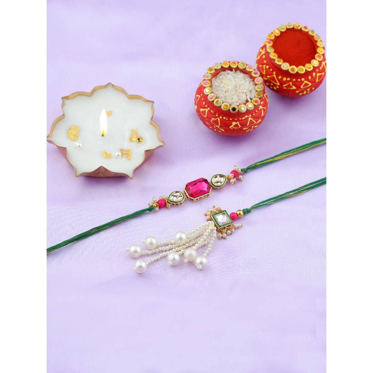 VIRAASI Pink Bhaiya Bhabhi Rakhi Gift Set with Candle