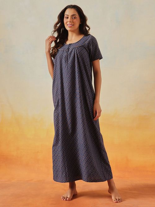 white christmas dresses Women's Nighty Cotton Blend Full Length Printed Night Dress Comfortabl