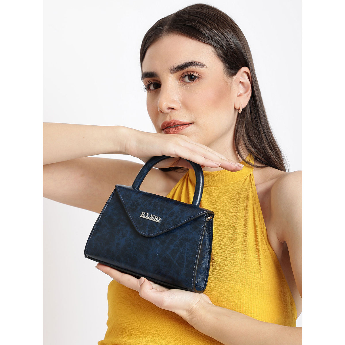 KLEIO Vegan Leather Top Handle Mini Handbag with Detachable Sling for Crossbody-Turquoise At Nykaa Fashion - Your Online Shopping Store