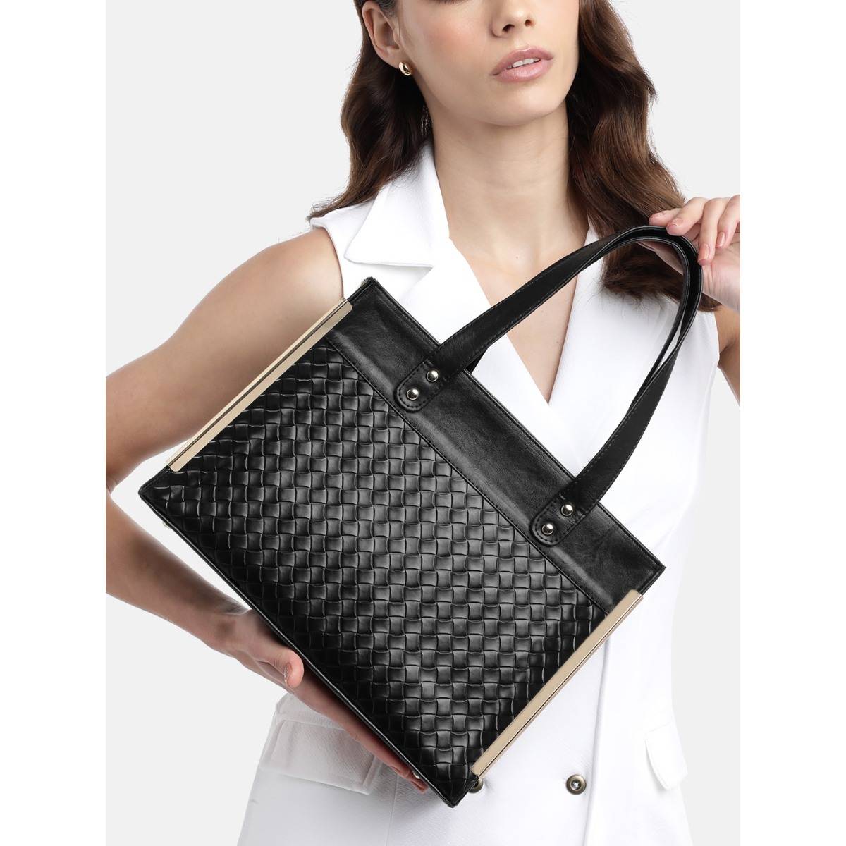 Fabbhue Women's Textured Black Shoulder Bag