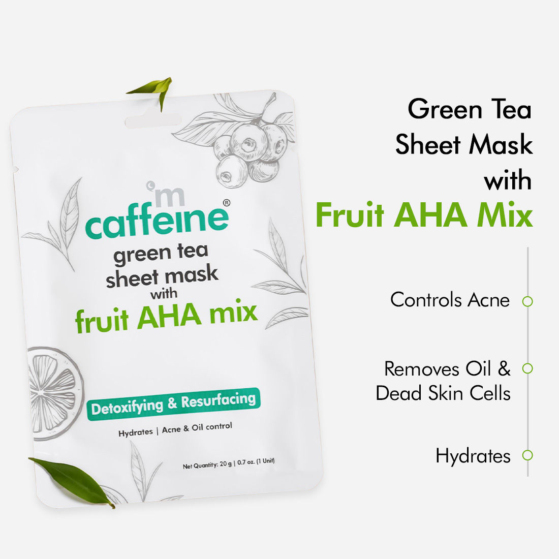 Buy MCaffeine Fruit AHA Mix Hydrating Face Sheet Masks with Green Tea