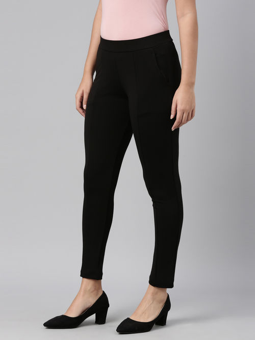 Buy Go Colors Women Solid Black Stretch Ponte Pants online