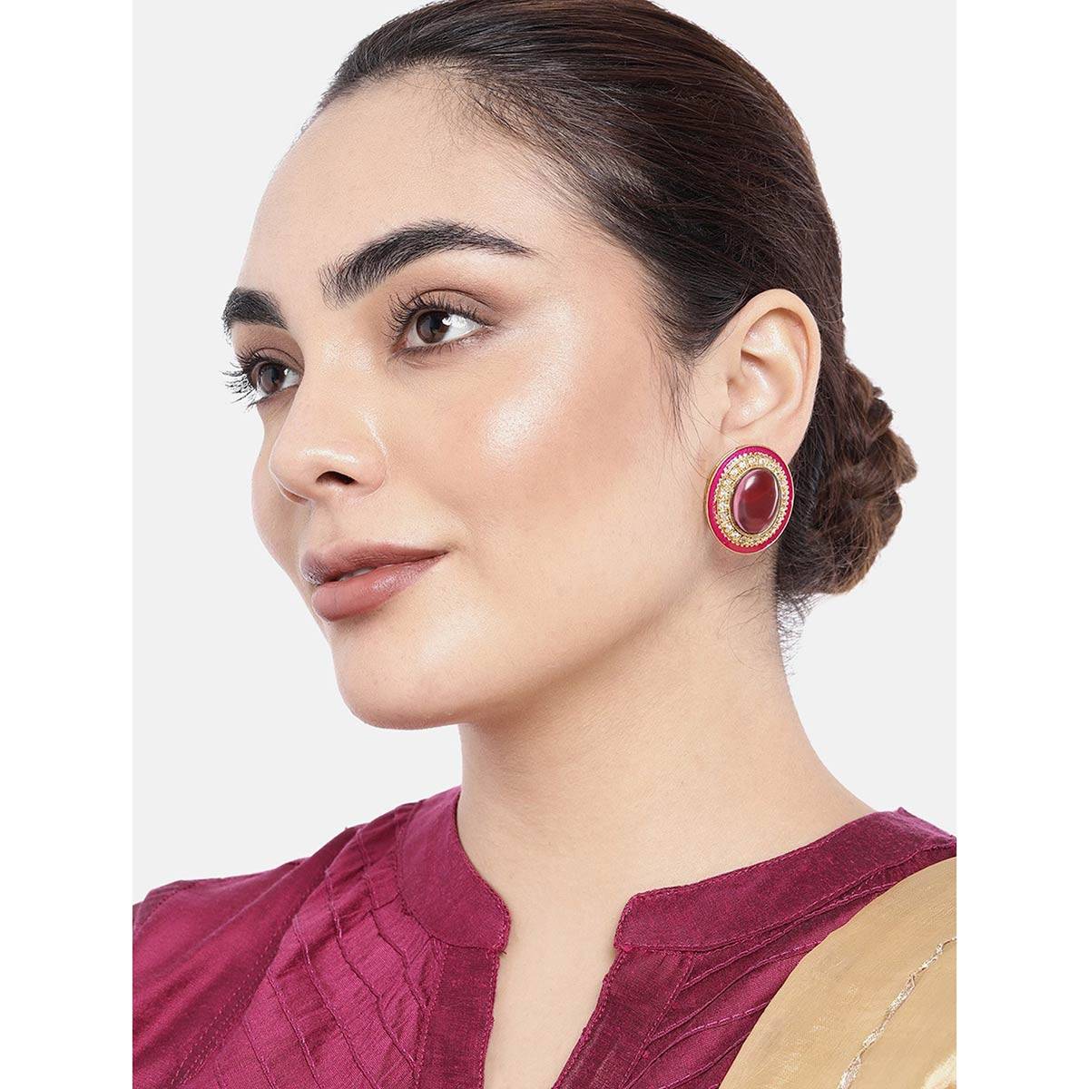 Peora Elegant Tone Traditional Kundan Enamel Meenakari Studded Earrings For Girls