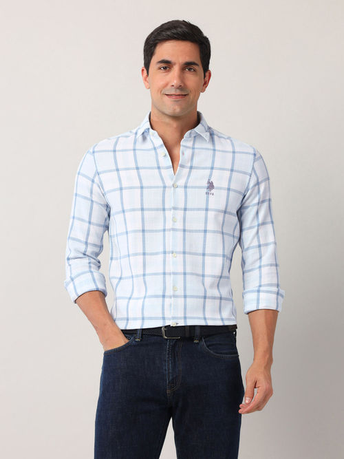 Classic Fit Polo Denim Shirt Mens Polo Blue Cotton Regular Fit Denim Shirt