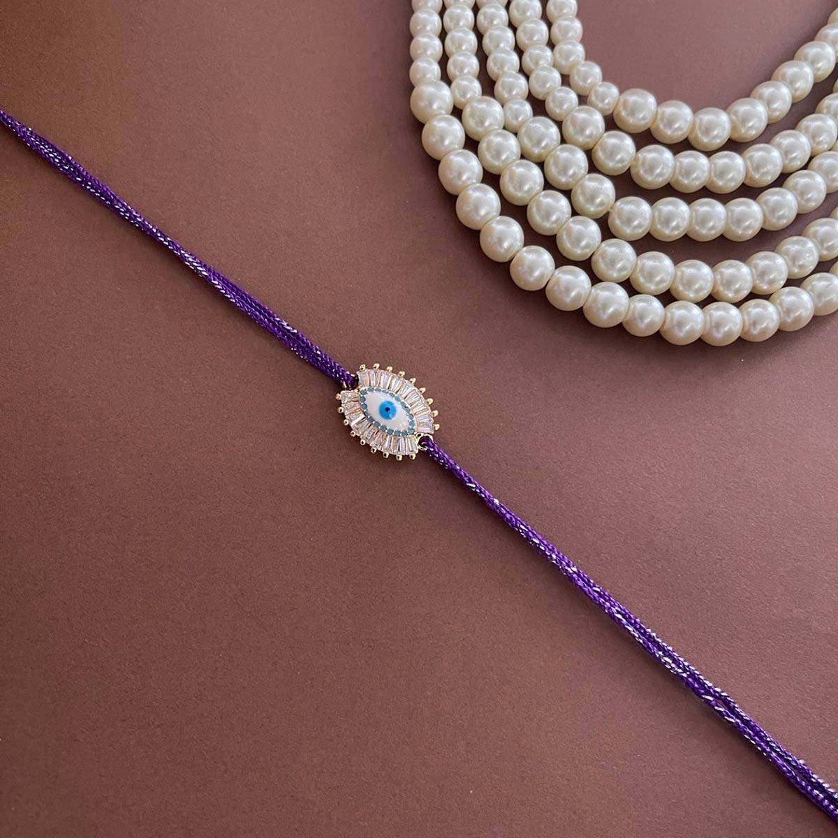 Digital Dress Room American Diamond Evil Eye Rakhi Purple Thread Rakhi