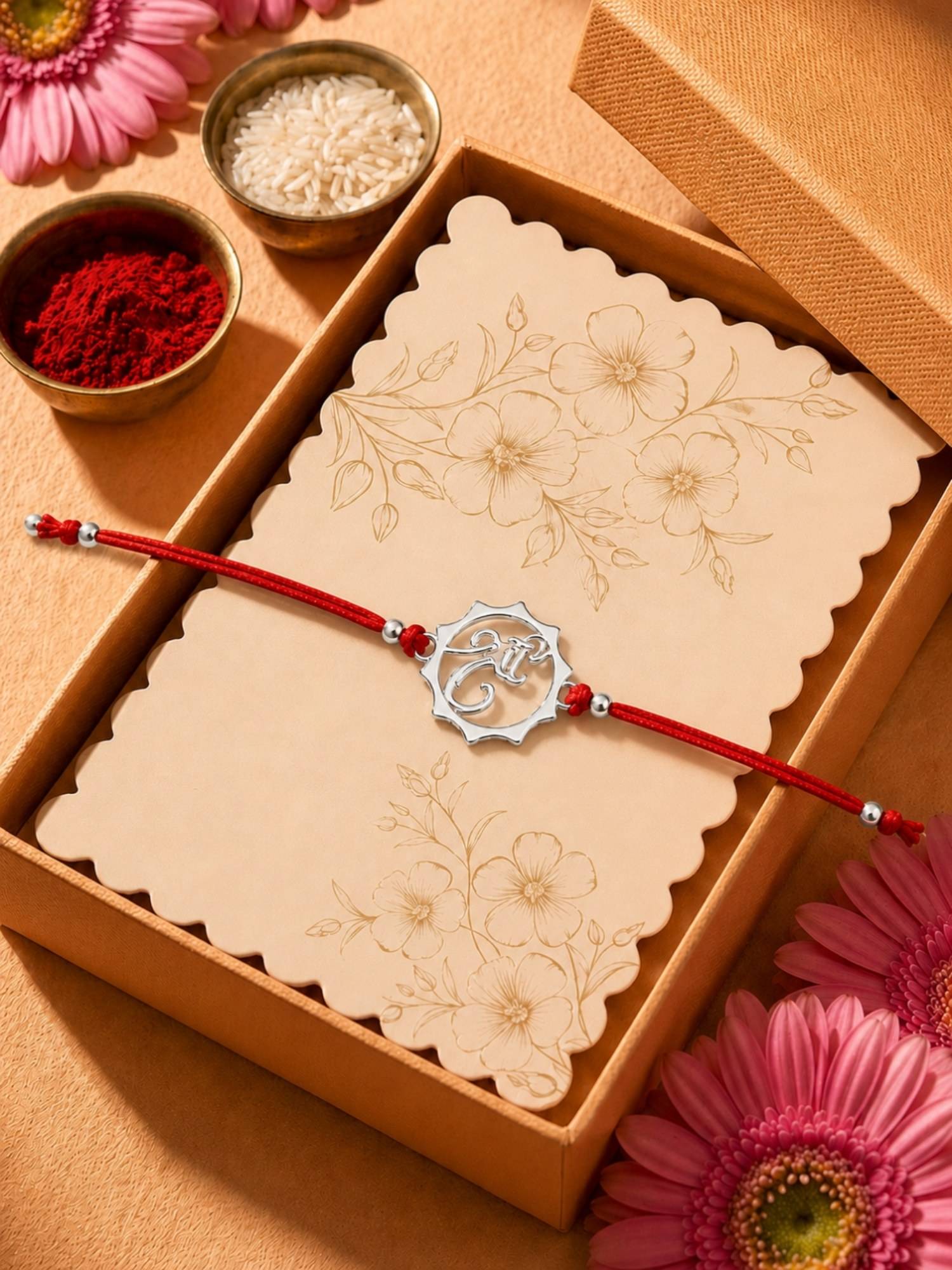 Axora Life 925 Sterling Silver Shree Rakhi For Brother With Roli-Chawal
