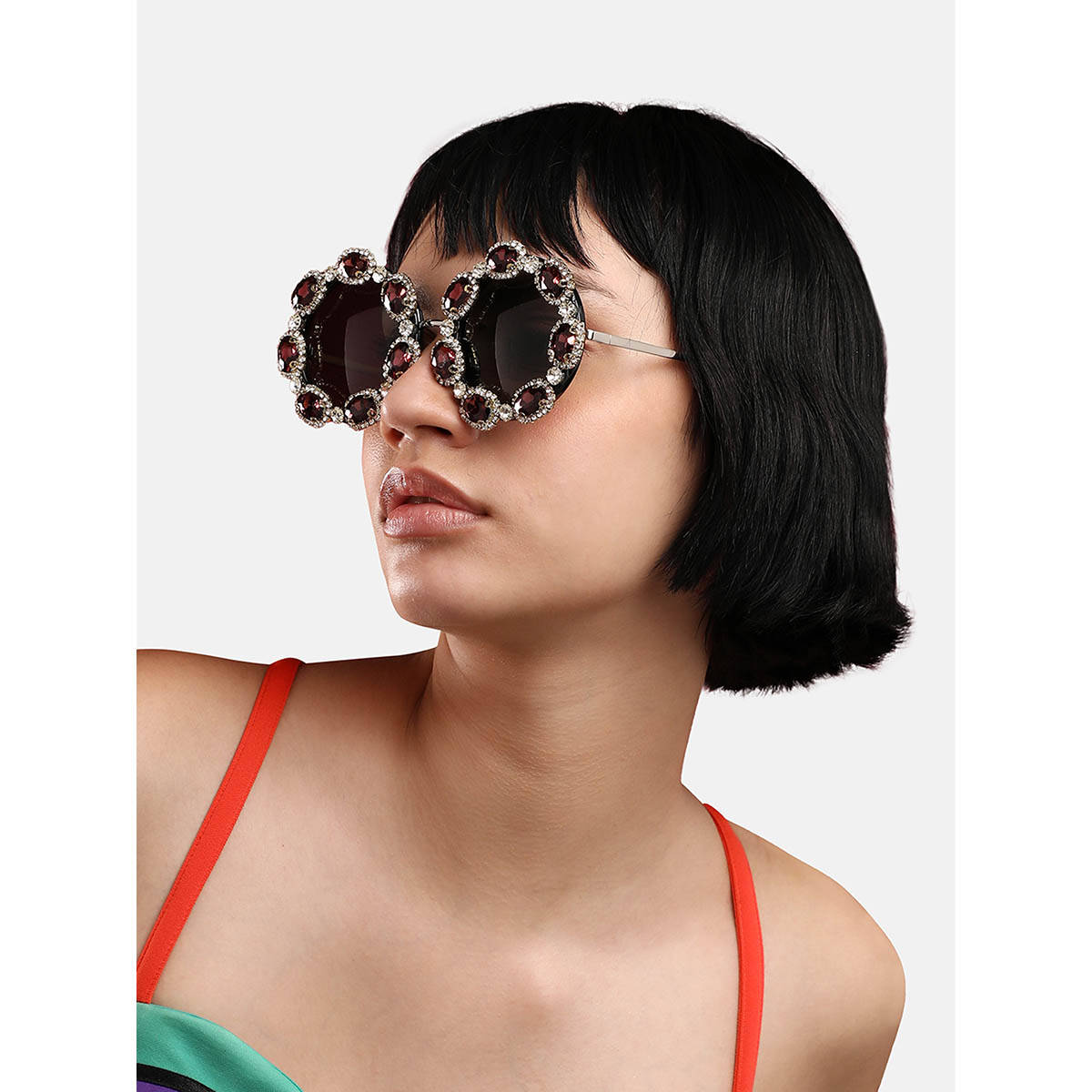 SOHI Womens Silver-Plated Party Grey Lens Sunglasses