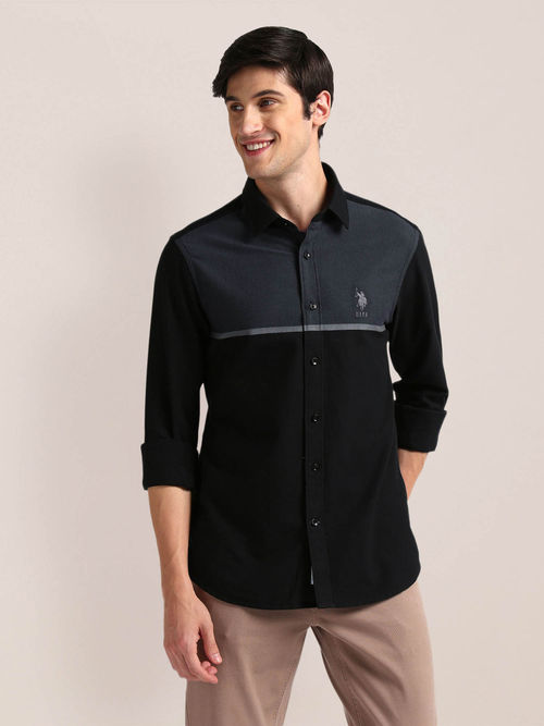 Buy POLO Colorblock Regular Fit Casual Shirt Black