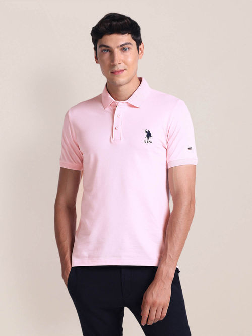 POLO Solid Slim Fit Polo T-Shirt Pink