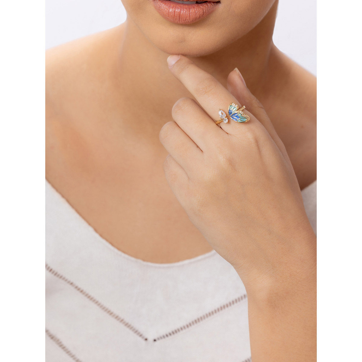 Vibrant Gold Ring with Diamonds and Navy Enamel | Katerina Marmagioli