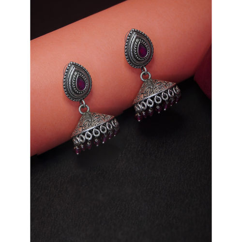 Buy Niscka Traditional Purple Silver Oxidized Jhumka Earrings Online