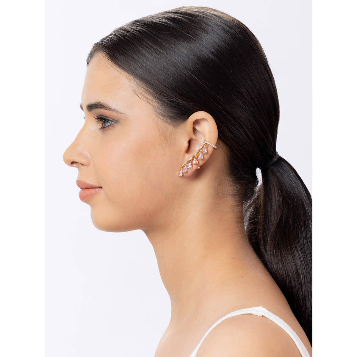 Niscka Pink Crystal Rhinestone Gold Toned Ear Cuff