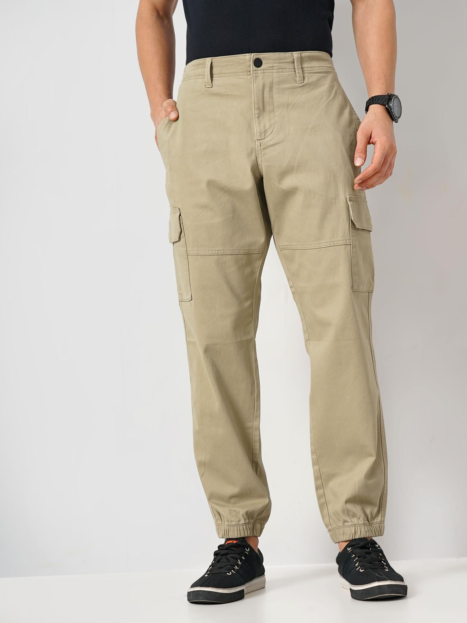 Buy CELIO Olive Solid Cotton Straight Fit Men's Trousers | Shoppers Stop